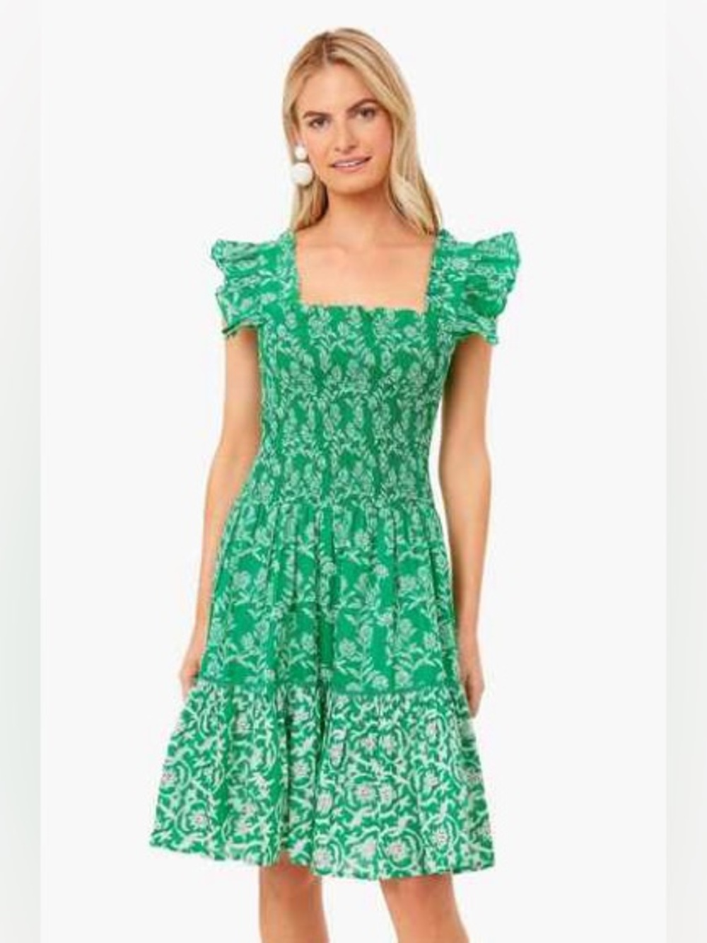 Green Floral Smocked Mini Dress with Ruffle Straps